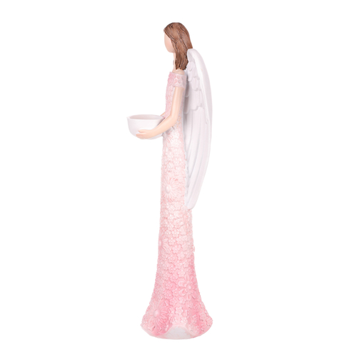 Anděl - figurka z polyresinu, kalíšek na svíčku, růžový