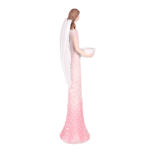 Anděl - figurka z polyresinu, kalíšek na svíčku, růžový