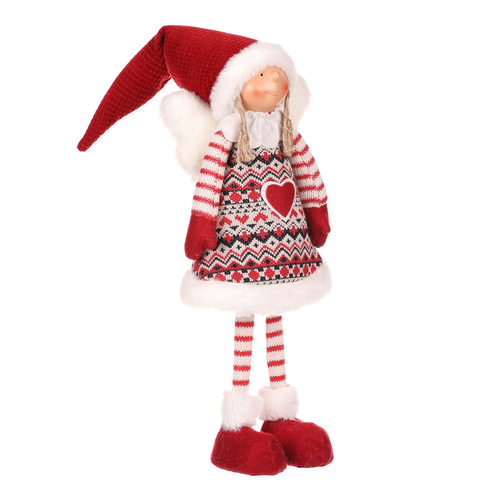 Anděl - látková figurka, v červeném oblečku se srdíčkem