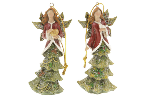 Anděl se stromečkovou sukní, vánoční dekorace na zavěšení z polyresinu, mix 2 dr