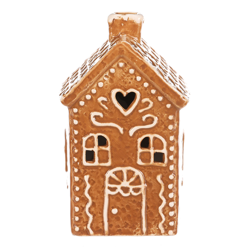 Domeček perníkový - keramika, LED osvětlení, hnědý