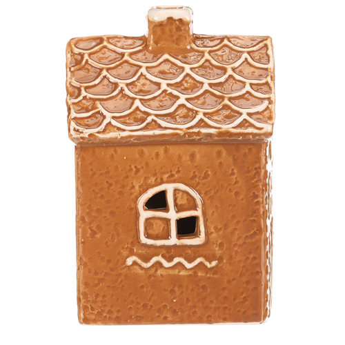 Domeček perníkový - keramika, LED osvětlení, hnědý