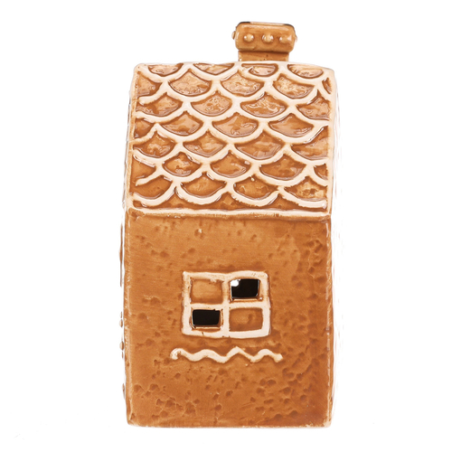 Domeček perníkový - keramika, LED osvětlení, hnědý