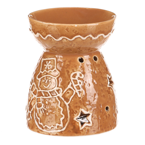 Aromalampa perníková - keramika, se sněhulákem, hnědá