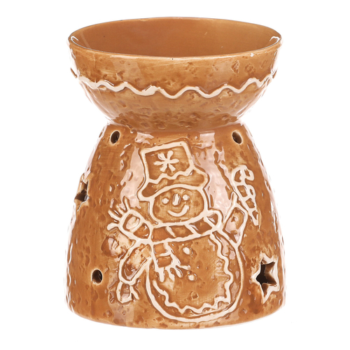 Aromalampa perníková - keramika, se sněhulákem, hnědá