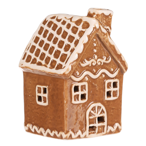 Domeček perníkový - keramika, LED osvětlení, hnědý