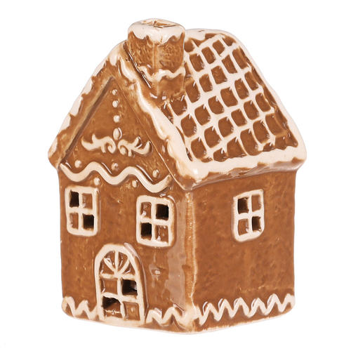 Domeček perníkový - keramika, LED osvětlení, hnědý