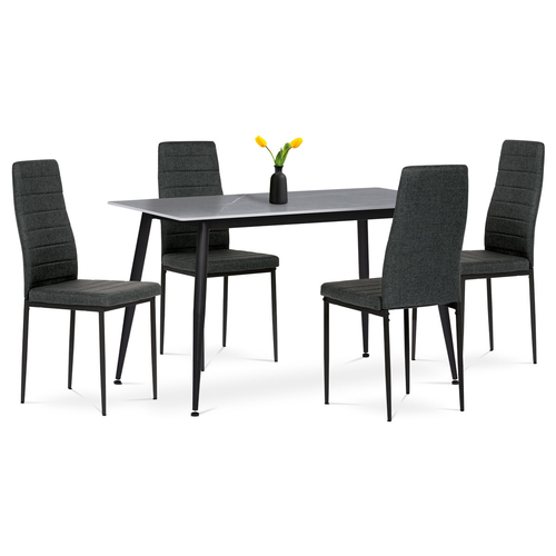 Jídelní set s 4 židlemi, 130x70x76cm mramor, ASE-1003 BK2