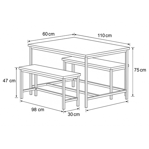 Jídelní set s 2 lavicemi, 110x60x75cm, mdf, old wood, AUT-G1175 OLW