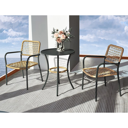 Balkónový set, kov, polyratan, béžová, AZ-L1103 NAT