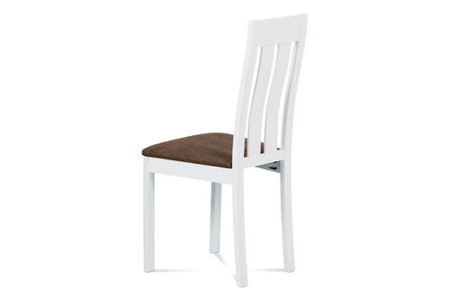 Jídelní židle, masiv buk, barva bílá, látkový hnědý potah