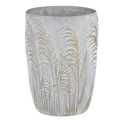 Váza betonová - vzor kvetoucí trávy, šedo-zlatá