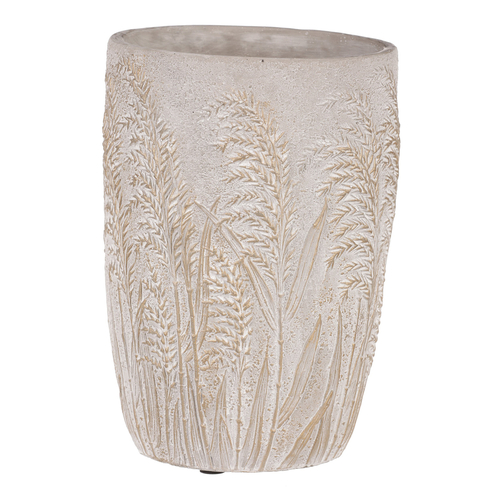 Váza betonová - vzor kvetoucí trávy, šedo-zlatá