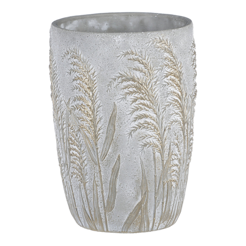 Váza betonová - vzor kvetoucí trávy, šedo-zlatá