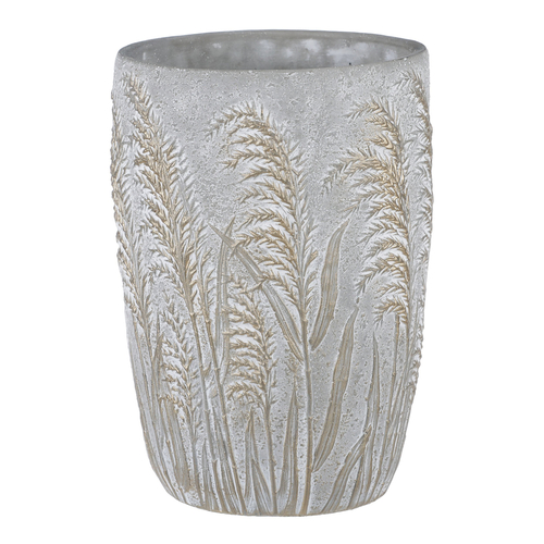 Váza betonová - vzor kvetoucí trávy, šedo-zlatá