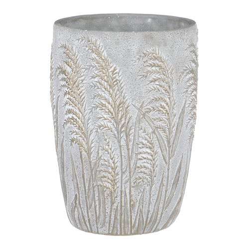 Váza betonová - vzor kvetoucí trávy, šedo-zlatá