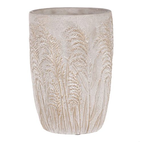 Váza betonová - vzor kvetoucí trávy, šedo-zlatá