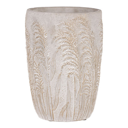 Váza betonová - vzor kvetoucí trávy, šedo-zlatá