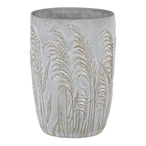 Váza betonová - vzor kvetoucí trávy, šedo-zlatá