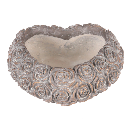 Obal na květiny - srdce s růžemi, beton, antracitově šedý