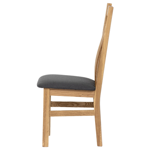 Dřevěná jídelní židle, potah antracitově šedá látka, masiv dub, přírodní odstín