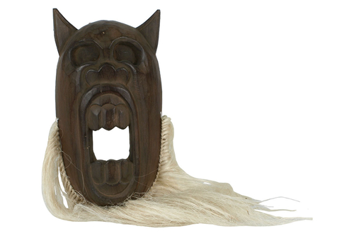 Dřevěná maska s vlasy - dekorativní dřevořezba