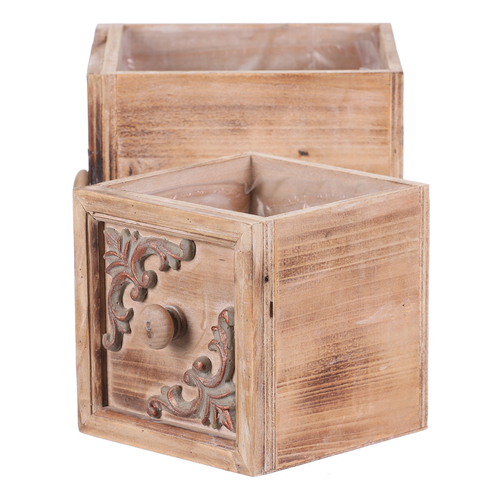 Obal na květiny - dřevěný šuplík, cena za sadu 2 ks