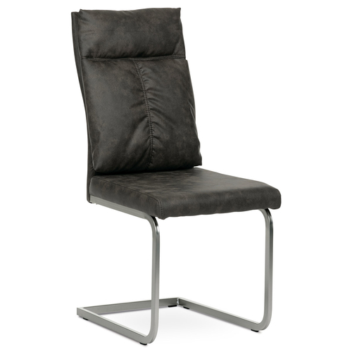 Jídelní židle, šedá látka v dekoru vintage kůže, kovová podnož, broušený nikl