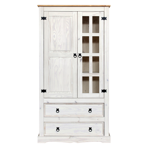 Vitrína 2 dveře + 2 zásuvky CORONA bílý vosk