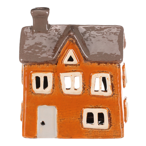 Domeček keramický - na čajovou svíčku, oranžový