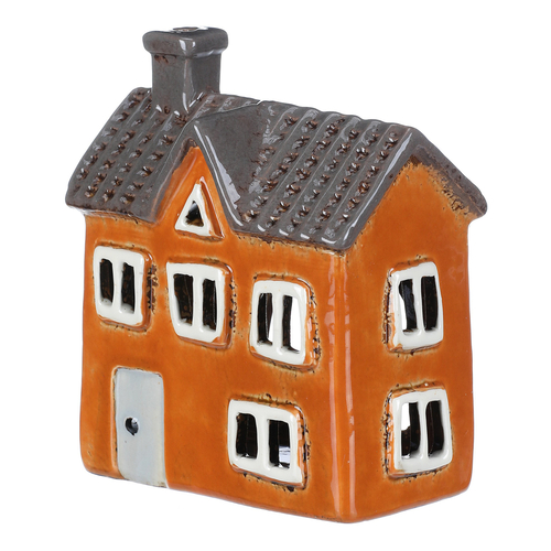 Domeček keramický - na čajovou svíčku, oranžový