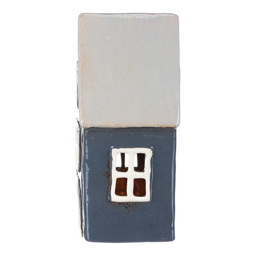 Domeček keramický - na čajovou svíčku, modro-šedý