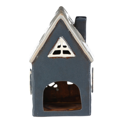 Domeček keramický - na čajovou svíčku, modro-šedý