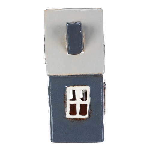 Domeček keramický - na čajovou svíčku, modro-šedý