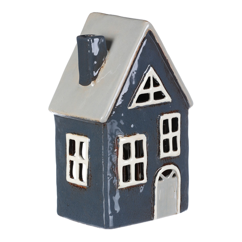 Domeček keramický - na čajovou svíčku, modro-šedý