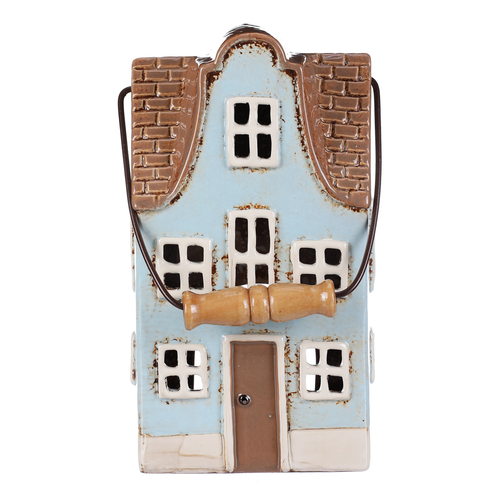 Domeček keramický - na čajovou svíčku, světle modrý