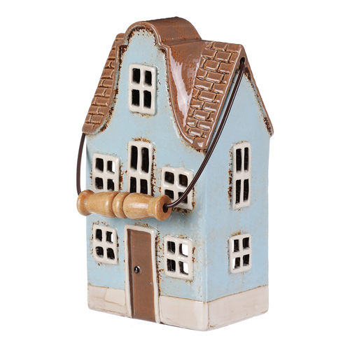 Domeček keramický - na čajovou svíčku, světle modrý