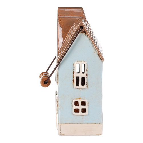 Domeček keramický - na čajovou svíčku, světle modrý