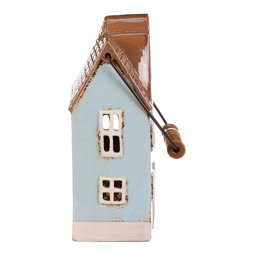 Domeček keramický - na čajovou svíčku, světle modrý