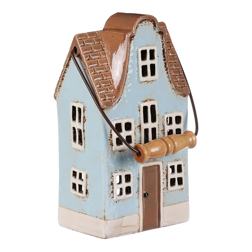 Domeček keramický - na čajovou svíčku, světle modrý