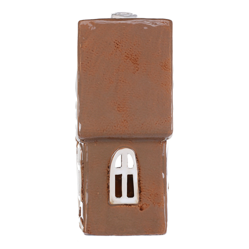 Domeček keramický - zdobený, na čajovou svíčku, hnědý