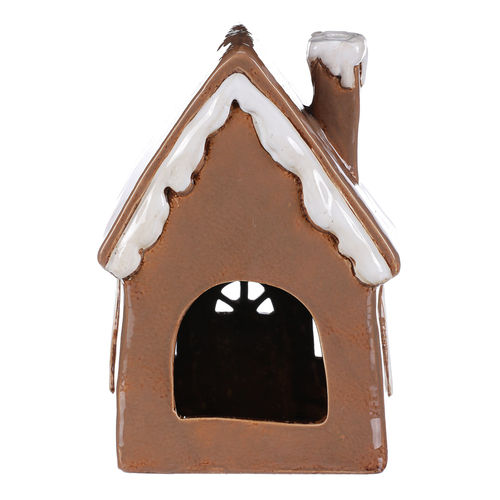 Domeček keramický - zdobený, na čajovou svíčku, hnědý