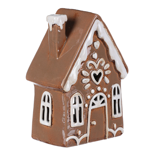 Domeček keramický - zdobený, na čajovou svíčku, hnědý