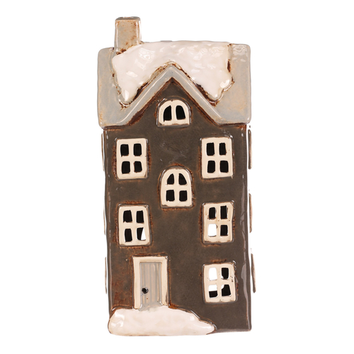 Domeček keramický - patrový, na čajovou svíčku, tm. šedý