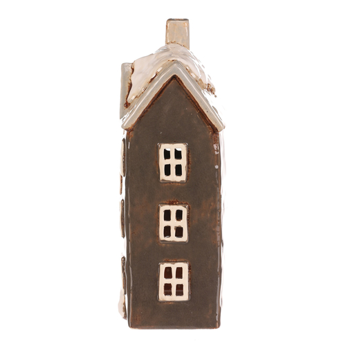 Domeček keramický - patrový, na čajovou svíčku, tm. šedý