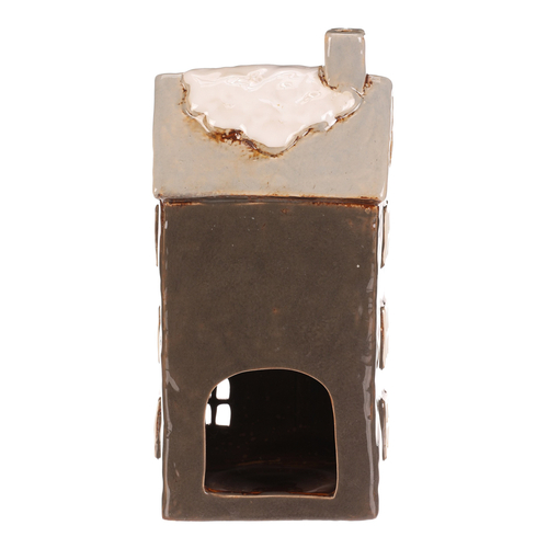 Domeček keramický - patrový, na čajovou svíčku, tm. šedý