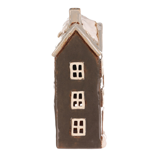 Domeček keramický - patrový, na čajovou svíčku, tm. šedý