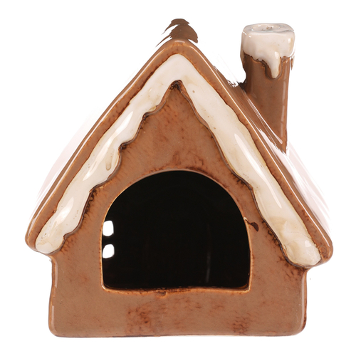 Domeček keramický - na čajovou svíčku, barva hnědá