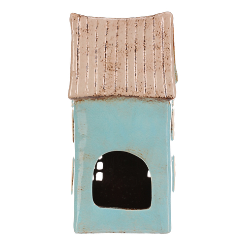 Domeček keramický - patrový, na čajovou svíčku, sv. modrý