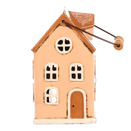 Domeček keramický - patrový, na čajovou svíčku, žlutý